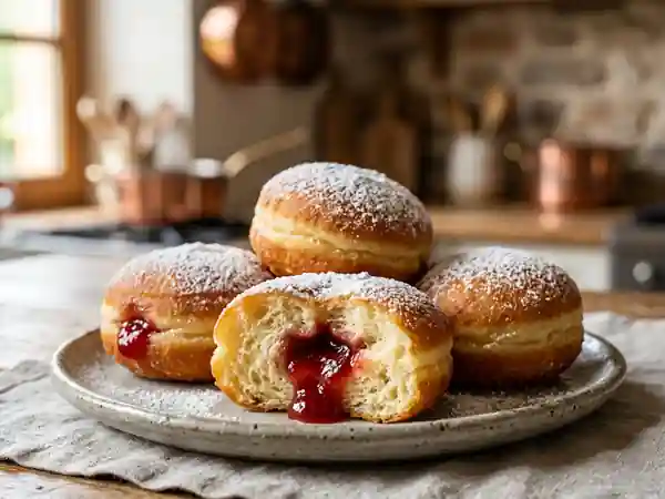 Beignets moelleux fourrés à la confiture de fraises : recette gourmande pour un goûter parfait - Photo de présentation