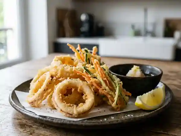 Tempura croustillant calamar et légumes - Photo de présentation