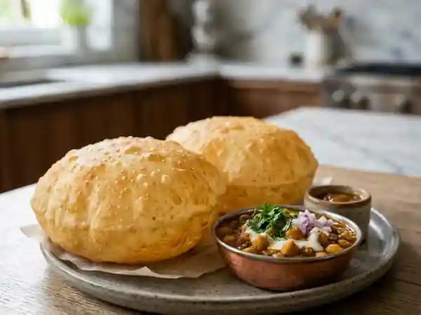 Bhatura indien traditionnel : pain frit moelleux et savoureux - Photo de présentation