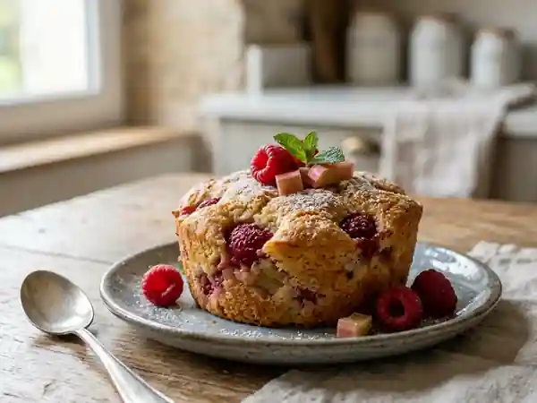 Biscuit fondant rhubarbe et framboise - Photo de présentation