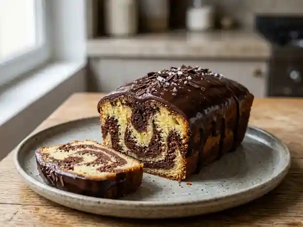 Marbré moelleux au nappage chocolat noir - Photo de présentation