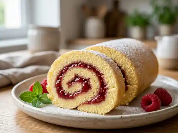 Roulé à la framboise fondant et fruité - Photo de présentation