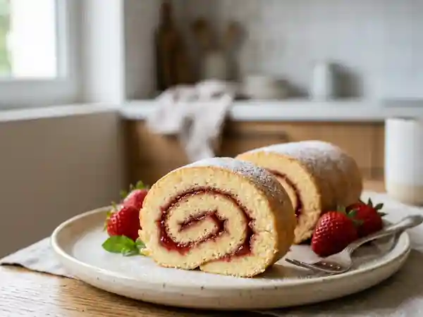 Génoise roulée fondante à la fraise - Photo de présentation