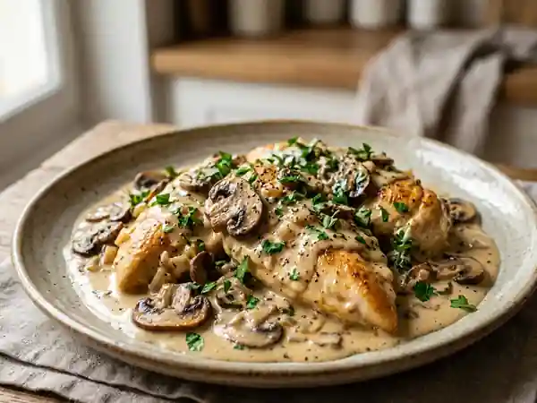 Poulet fondant à la crème et champignons - Photo de présentation