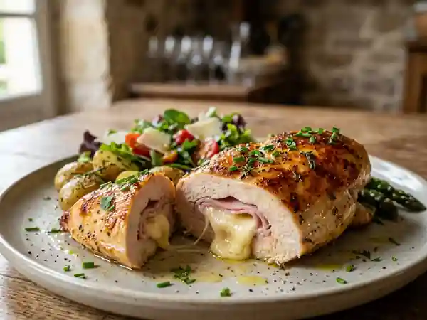 Poulet farci au jambon et fromage fondant - Photo de présentation