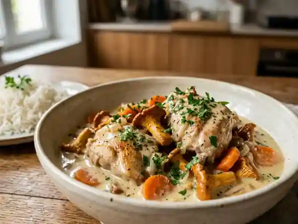 Blanquette de lapin au riesling et girolles : plat mijoté raffiné et savoureux - Photo de présentation