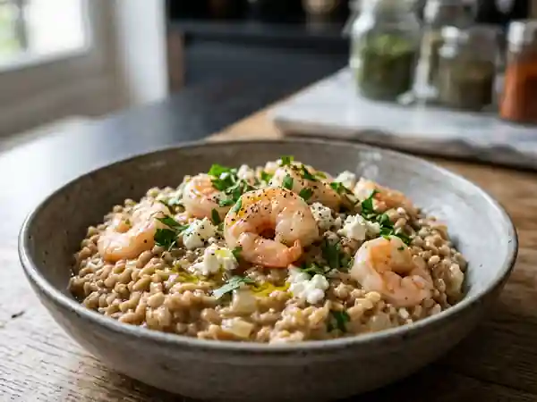 Blésotto fondant aux crevettes et féta - Photo de présentation