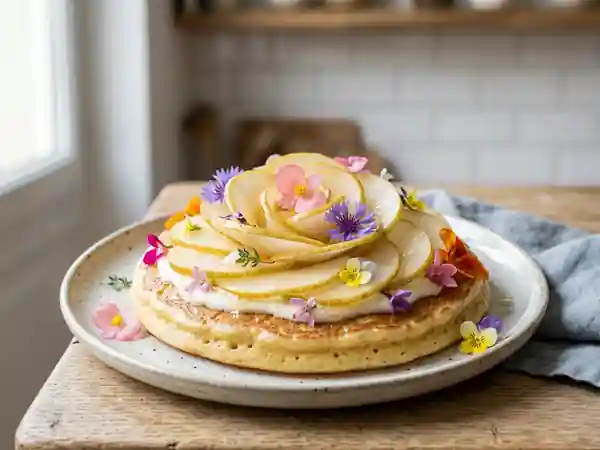 Blinis aux Poires Fondantes et Pétales Frais - Photo de présentation