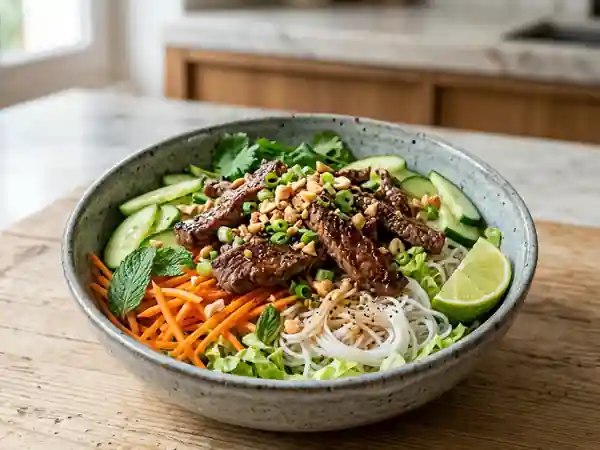 Bo Bun au bœuf sauté et herbes fraîches - Photo de présentation