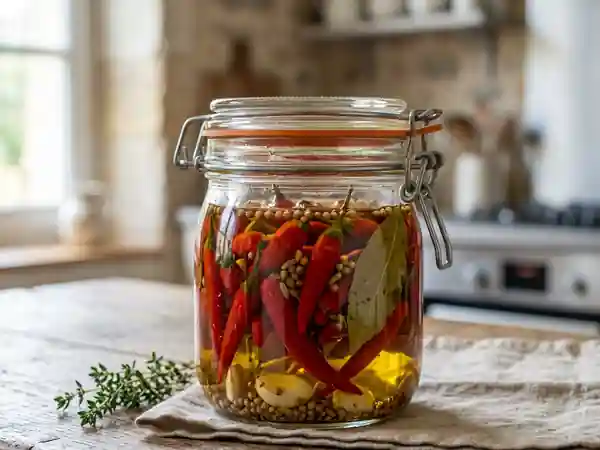 Piments croquants infusés à l'huile d'olive - Photo de présentation
