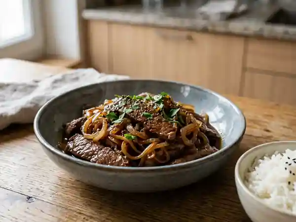 Bœuf laqué aux oignons fondants - Photo de présentation