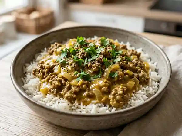 Bœuf haché au curry fondant et coco - Photo de présentation