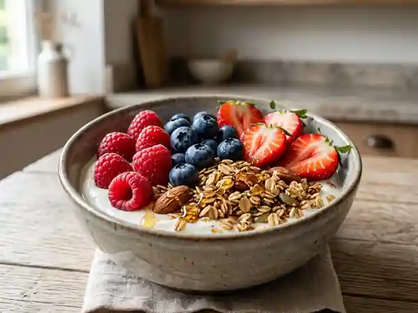 Bol de fruits rouges au granola croustillant - Photo de présentation