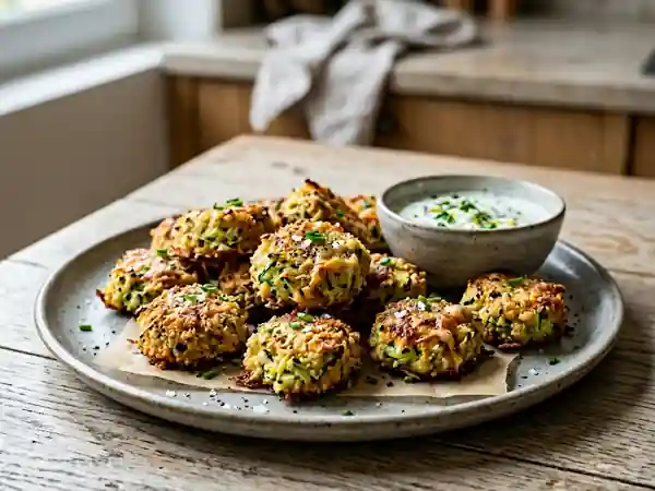 Bouchées croustillantes de courgette au parmesan, snack léger et gourmand - Photo de présentation