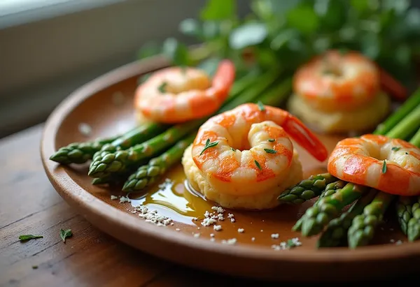 Bouchées gourmandes aux asperges vertes et crevettes fraîches