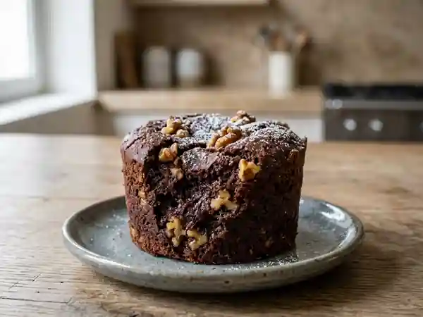Bouchon moelleux au chocolat noir et noix croquantes - Photo de présentation