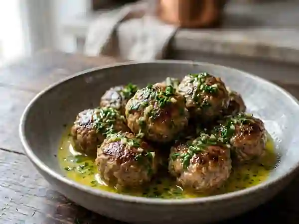 Boulettes de bœuf fondantes au beurre d'ail - Photo de présentation
