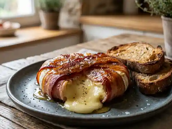 Brie rôti au lard croustillant et miel - Photo de présentation