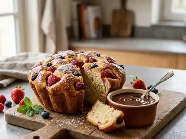Brioche fruitée et sa fondue chocolatée - Photo de présentation