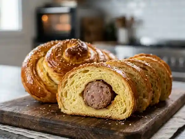Brioche à la saucisse moelleuse et dorée - Photo de présentation