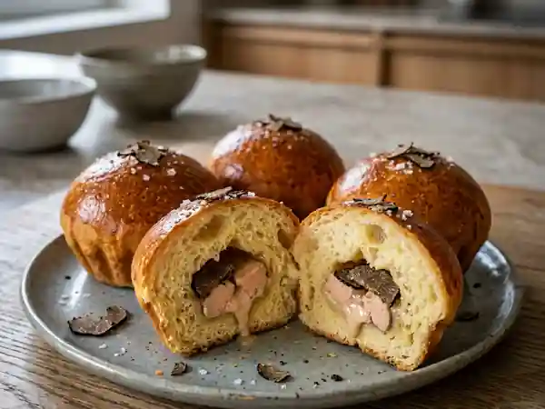 Brioches moelleuses farcies au foie gras et à la truffe : recette gourmande et raffinée - Photo de présentation