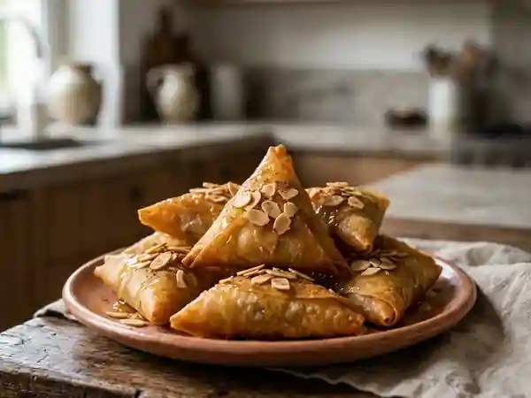 Briwats marocains croustillants au miel et aux amandes - Photo de présentation