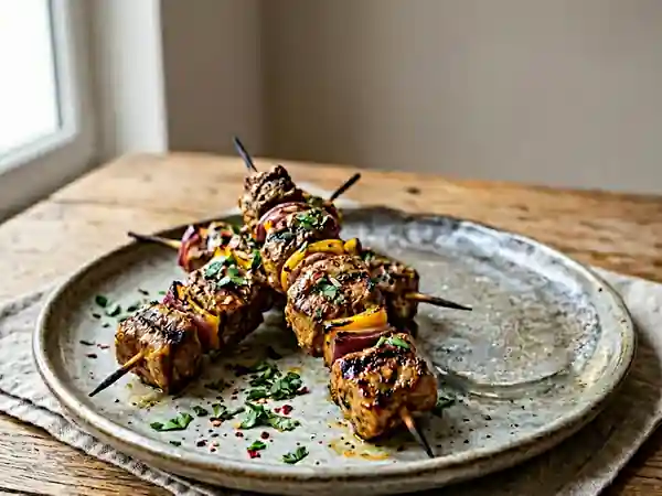 Brochettes d'agneau fondantes au yaourt épicé - Photo de présentation