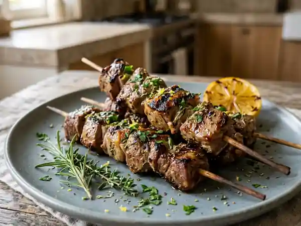 Brochettes d'agneau marinées aux herbes fraîches : recette savoureuse et facile - Photo de présentation