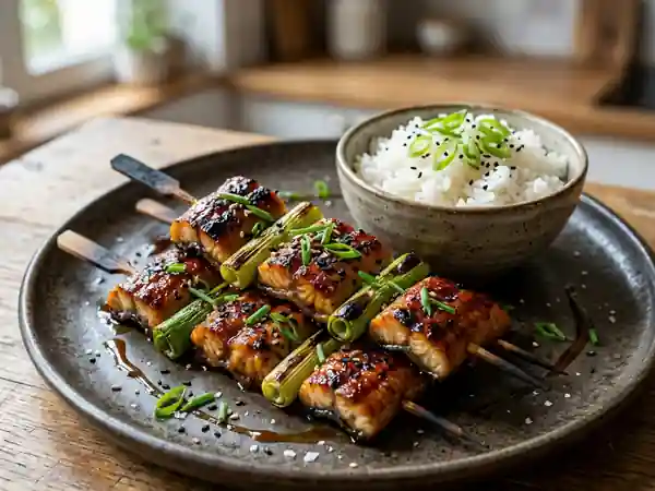 Brochettes d'anguille grillée savoureuse - Photo de présentation