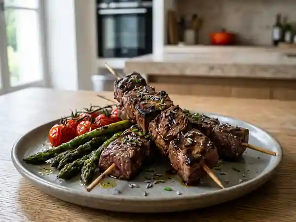 Brochettes de bœuf laquées soja et lavande - Photo de présentation