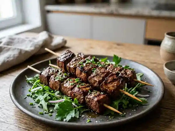 Brochettes de bœuf marinées savoureuses et faciles à préparer - Photo de présentation