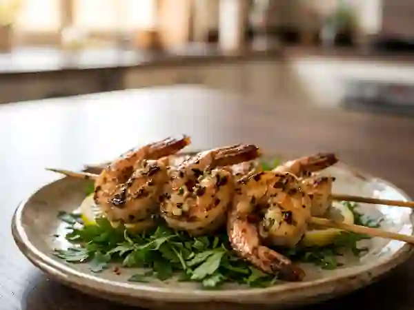 Brochettes de crevettes ail et citron - Photo de présentation