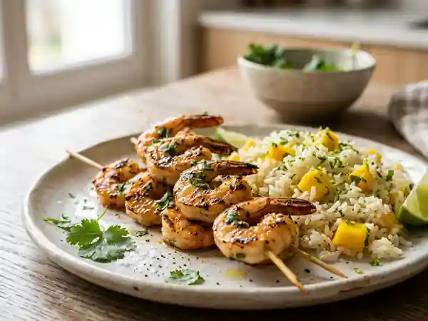 Gambas grillées au gingembre et riz mangue - Photo de présentation