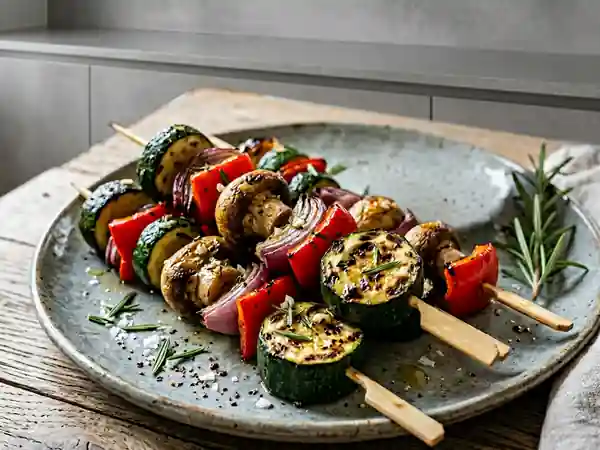 Brochettes de légumes au romarin et à l'ail pour apéritif estival - Photo de présentation