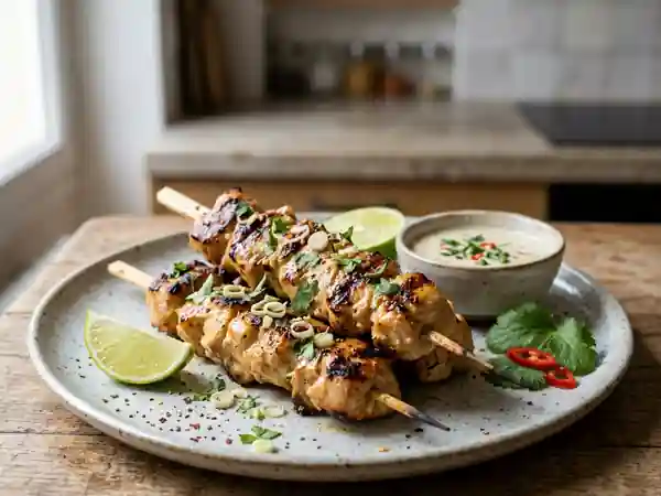 Brochettes de poulet à la citronnelle et lait de coco, recette estivale savoureuse - Photo de présentation