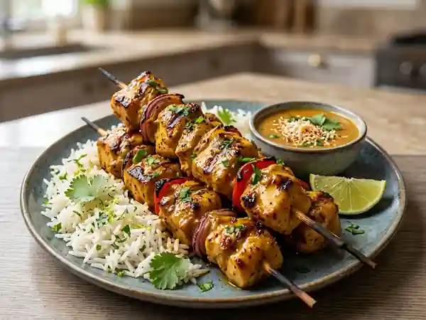 Brochettes de poulet au curry et lait de coco, recette savoureuse et facile - Photo de présentation