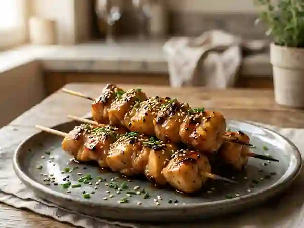 Brochettes de poulet laquées soja et miel - Photo de présentation