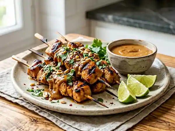 Brochettes de poulet satay ultra-crémeuses - Photo de présentation