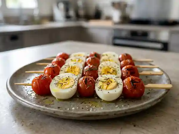 Brochettes gourmandes d'œufs et tomates fraîches - Photo de présentation