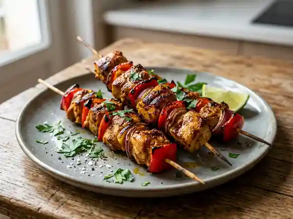Brochettes de poulet grillées au cumin et paprika - Photo de présentation