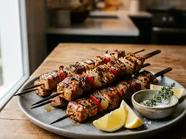 Brochettes dinde et porc grillées au paprika - Photo de présentation