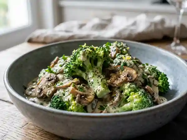 Brocolis fondants au Boursin et champignons - Photo de présentation