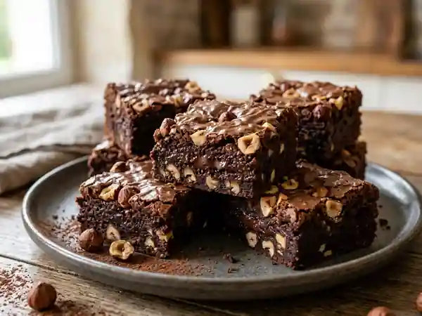 Brownie fondant chocolat et noisettes croquantes - Photo de présentation
