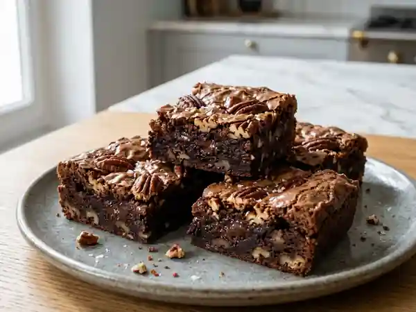 Brownies fondants aux noix de pécan croquantes - Photo de présentation