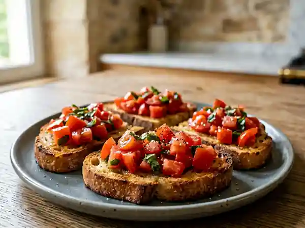 Bruscate aux tomates fraîches et basilic : apéritif gourmand et facile - Photo de présentation