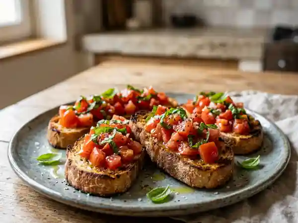 Bruschetta classique au pain grillé et ail parfumé - Photo de présentation