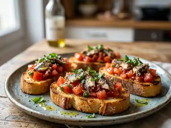 Bruschetta croustillante aux sardines et ail - Photo de présentation