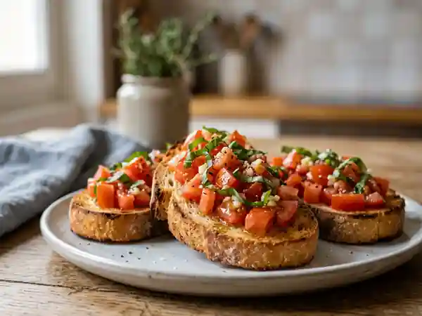 Bruschetta croustillante tomate et basilic - Photo de présentation