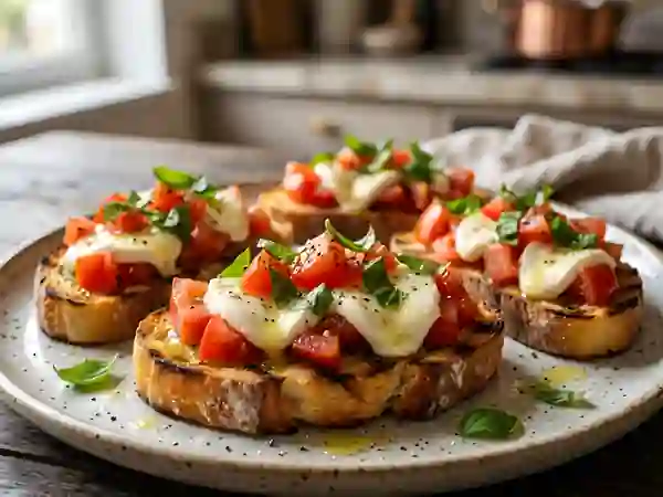 Bruschetta mozzarella ail et basilic - Photo de présentation