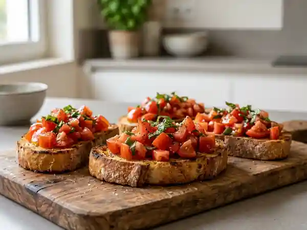 Bruschette Italiennes Gourmandes aux Tomates Fraîches et Basilic - Photo de présentation